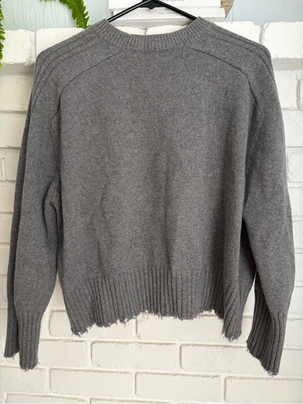 All Saints Gray Crewneck Sweater with Distressed Hem - Picture 2 of 5